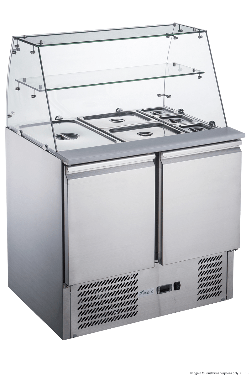 FED - X Two Door Salad Prep Fridge With Square Glass Top XS900GC - Commercial Kitchen Appliances