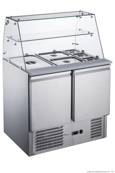 FED - X Two Door Salad Prep Fridge With Square Glass Top XS900GC - Commercial Kitchen Appliances