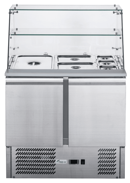 FED - X Two Door Salad Prep Fridge With Square Glass Top XS900GC - Commercial Kitchen Appliances