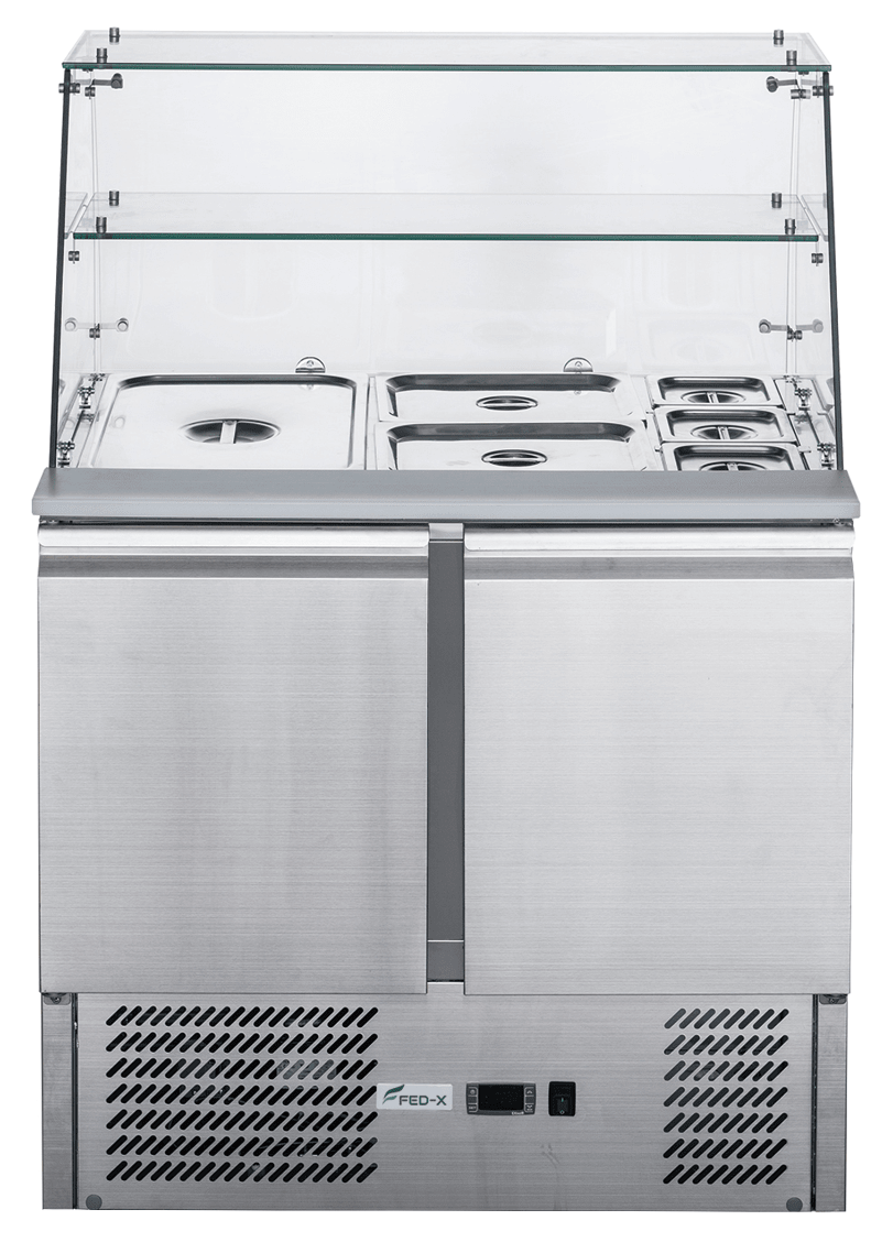 FED - X Two Door Salad Prep Fridge With Square Glass Top XS900GC - Commercial Kitchen Appliances