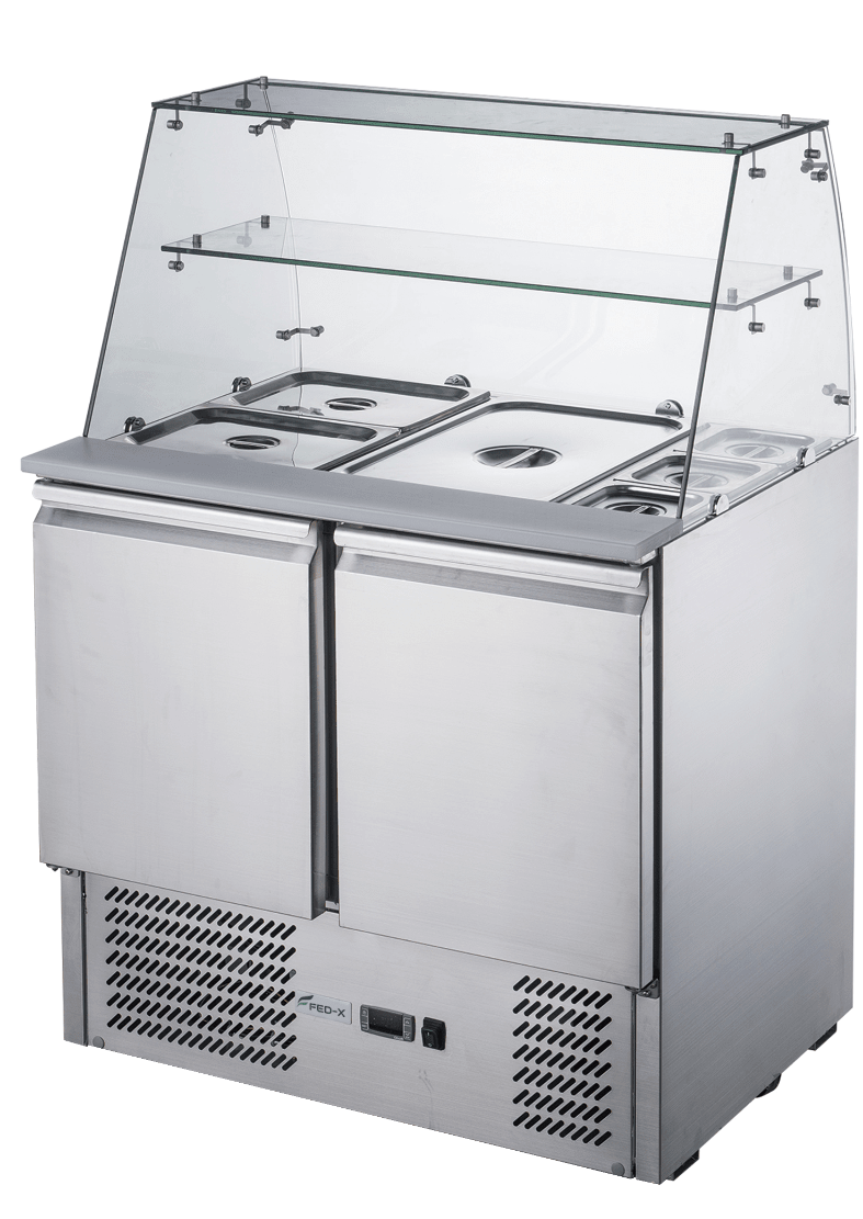 FED - X Two Door Salad Prep Fridge With Square Glass Top XS900GC - Commercial Kitchen Appliances