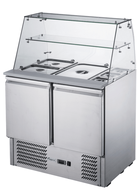 FED - X Two Door Salad Prep Fridge With Square Glass Top XS900GC - Commercial Kitchen Appliances