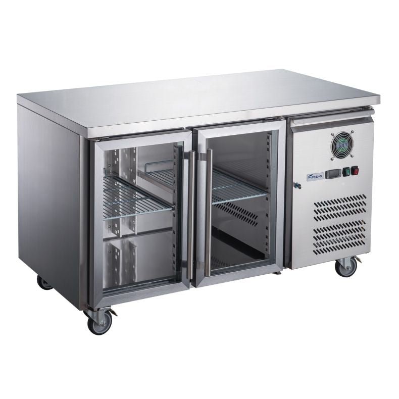 FED - X Two Glass Door Bench Fridge XUB7C13G2V - Commercial Kitchen Appliances