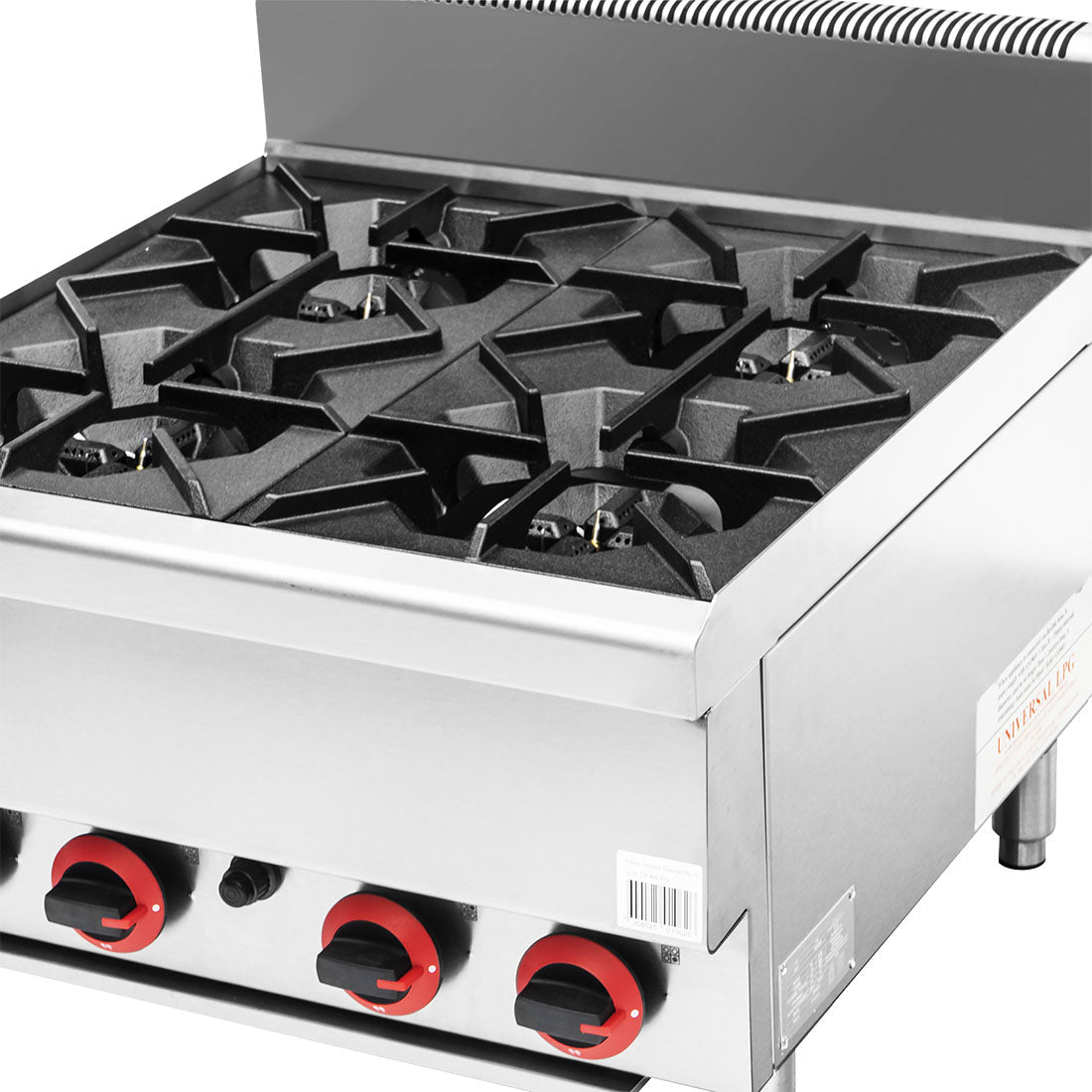 GasMax Benchtop 4 Burner Cooktop W/ Splashback JUS - TR - 4B - Commercial Kitchen Appliances