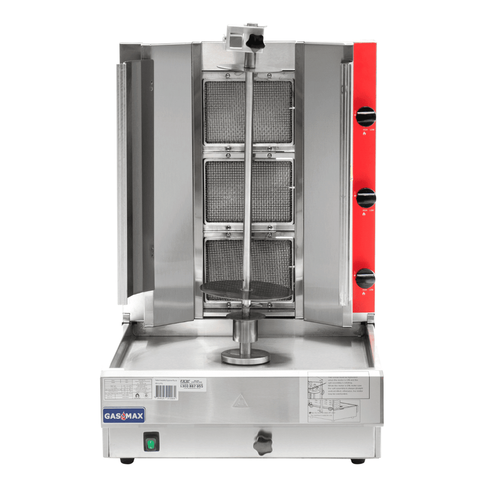 GasMax KB-3 3-burner natural gas doner kebab machine — front view