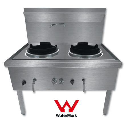 GasMax Stainless Steel Waterless Nature Gas Double Wok Chimney Burner WW - 2NC - Commercial Kitchen Appliances