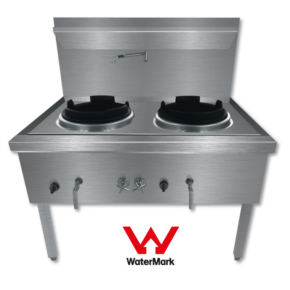 GasMax Stainless Steel Waterless Nature Gas Double Wok Chimney Burner WW - 2NC - Commercial Kitchen Appliances