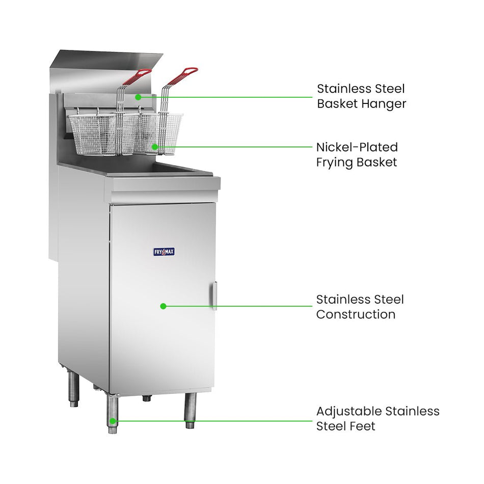 GasMax RC300E fryer — 18L oil tank with twin baskets