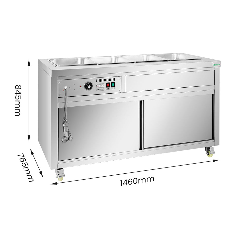 Heated Food Display without Glass Top Hold 4x1/1 GN Pans 1460x790x845mm - Commercial Kitchen Appliances