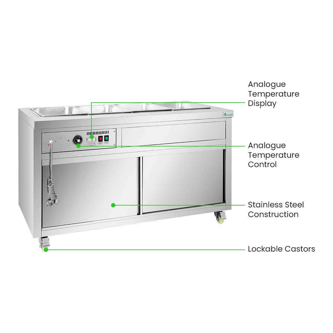 Heated Food Display without Glass Top Hold 4x1/1 GN Pans 1460x790x845mm - Commercial Kitchen Appliances
