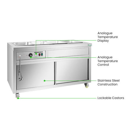Heated Food Display without Glass Top Hold 4x1/1 GN Pans 1460x790x845mm - Commercial Kitchen Appliances