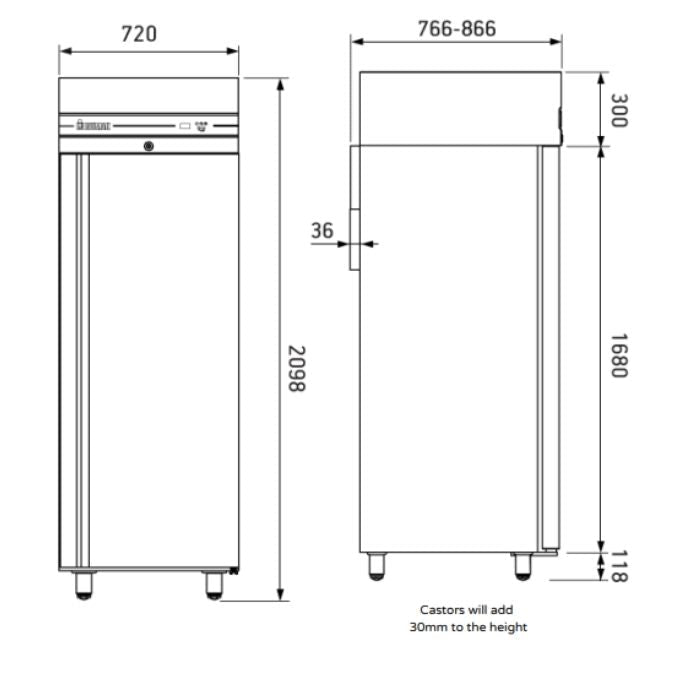 Inomak UFI2170SL Single Door Slimline Upright Freezer 560L - Commercial Kitchen Appliances