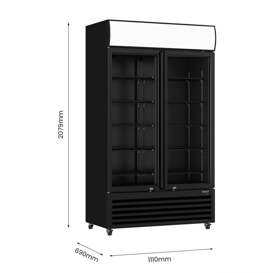 Thermaster 885L Colourbond Upright Beverage Fridge 2 Doors Black LG-1000BP