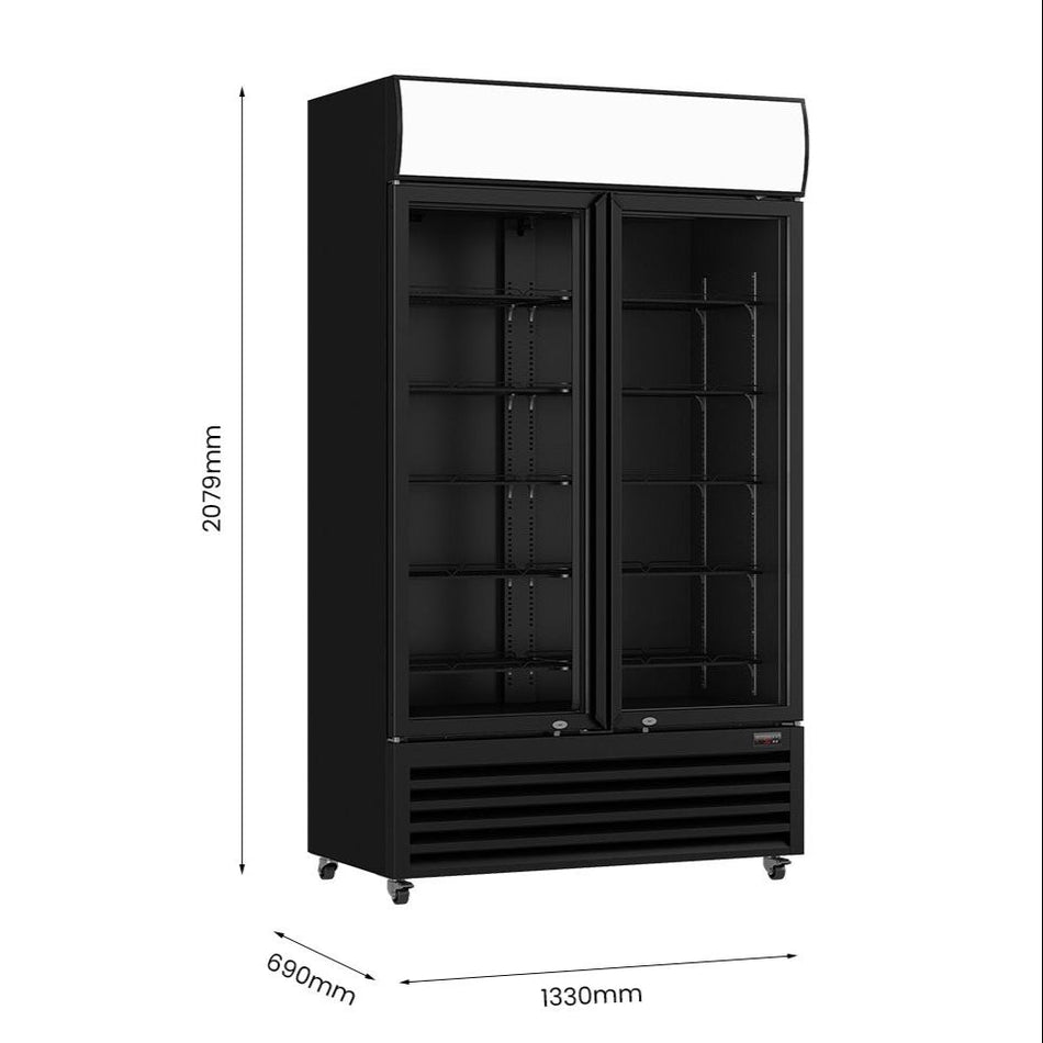 Thermaster Large Two Glass Door Colourbond Upright Drink Fridge LG-1200BP