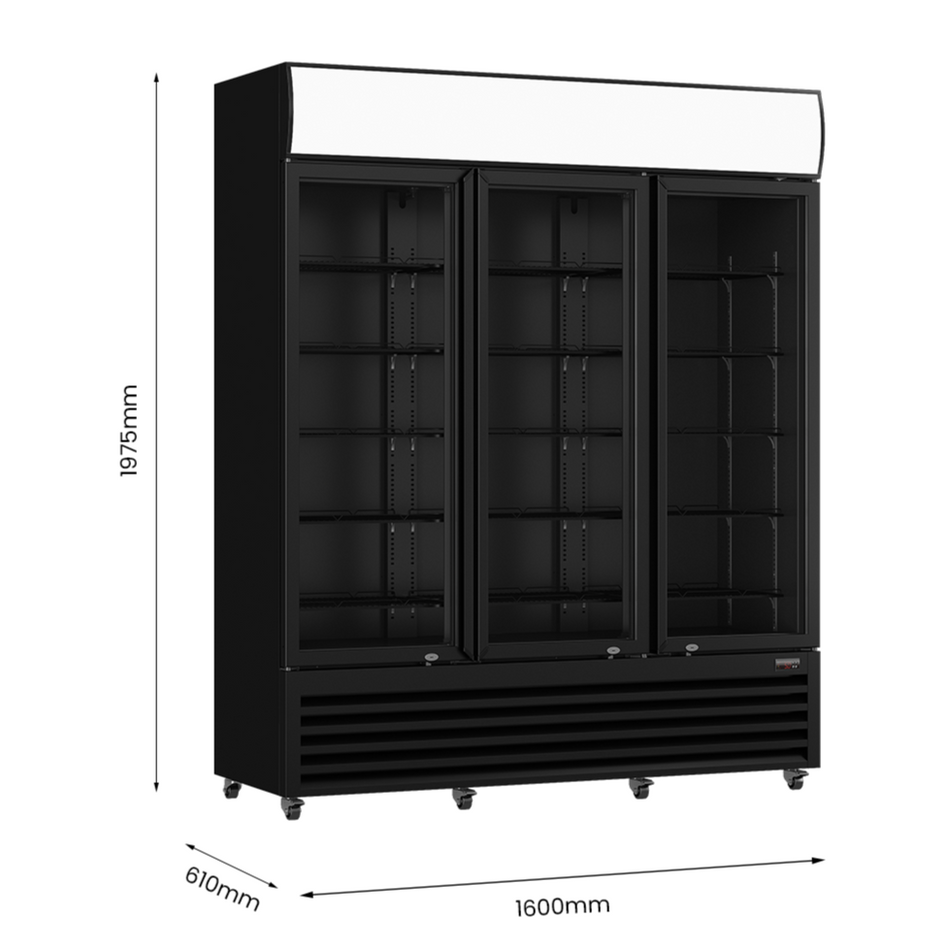 Thermaster Three Glass Door Colourbond Upright Drink Fridge LG-1203BP