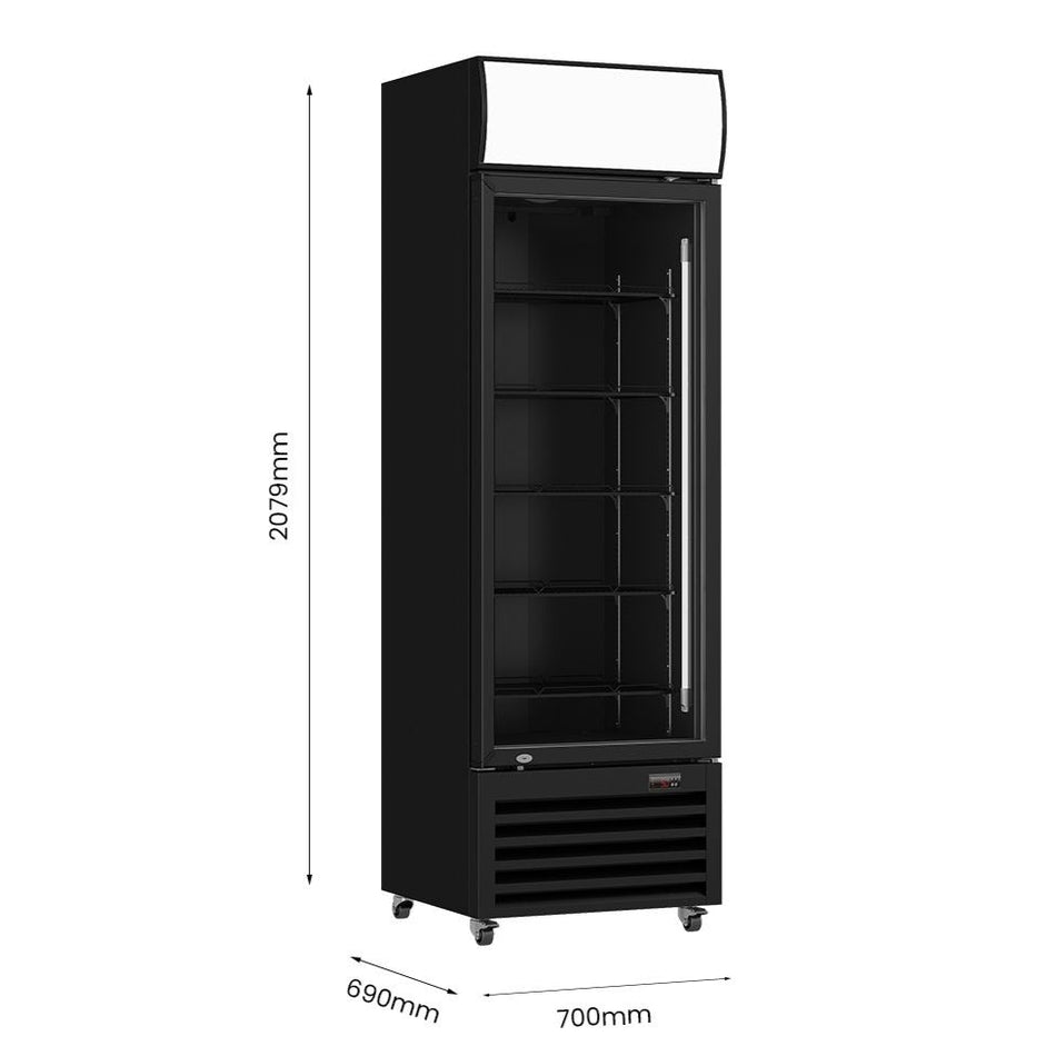Thermaster 540L Single Glass Door Black Colourbond Upright Drink Fridge LG-540BP