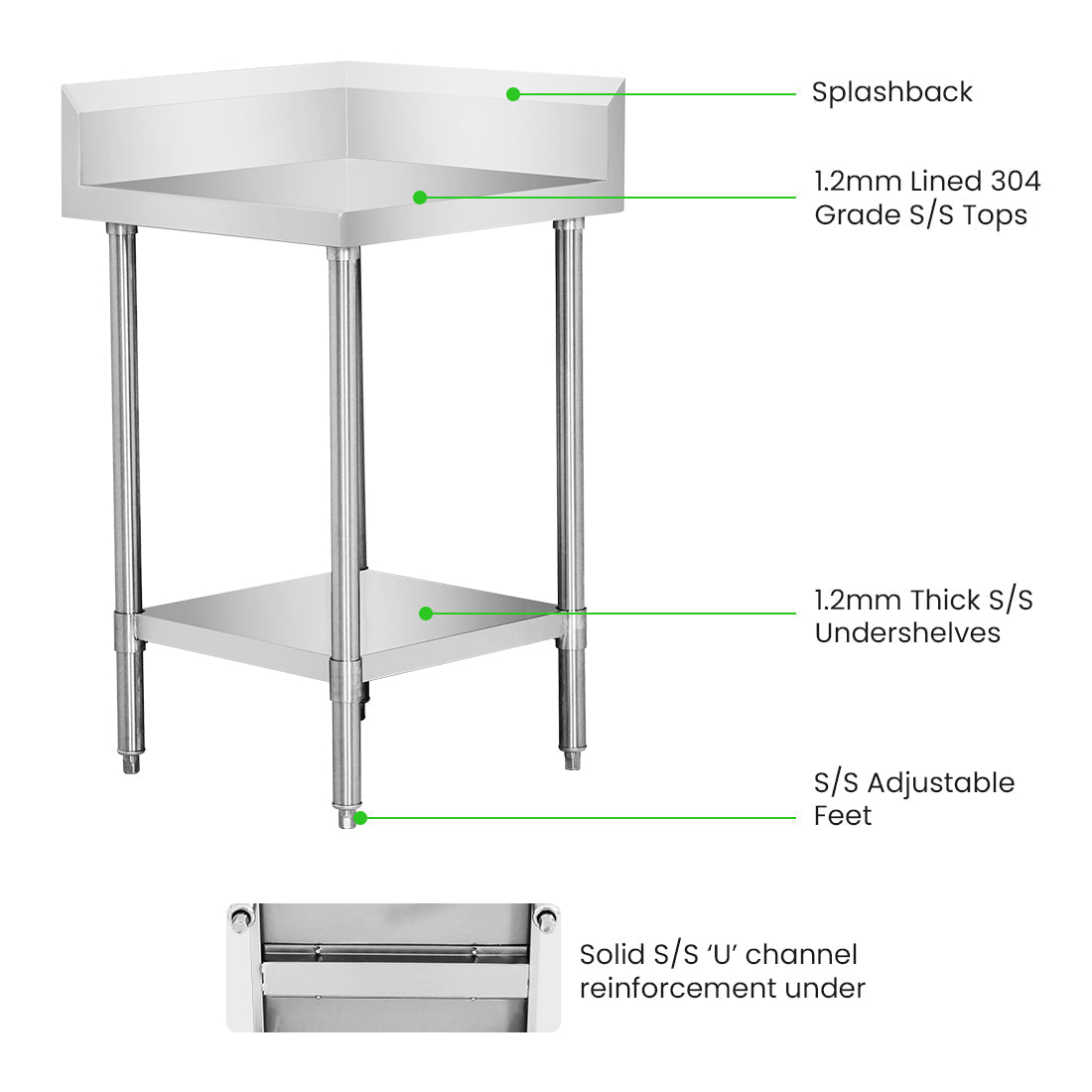 Modular Systems 304 Grade Corner Workbenches with 150mm Splashback & Undershelf - Commercial Kitchen Appliances