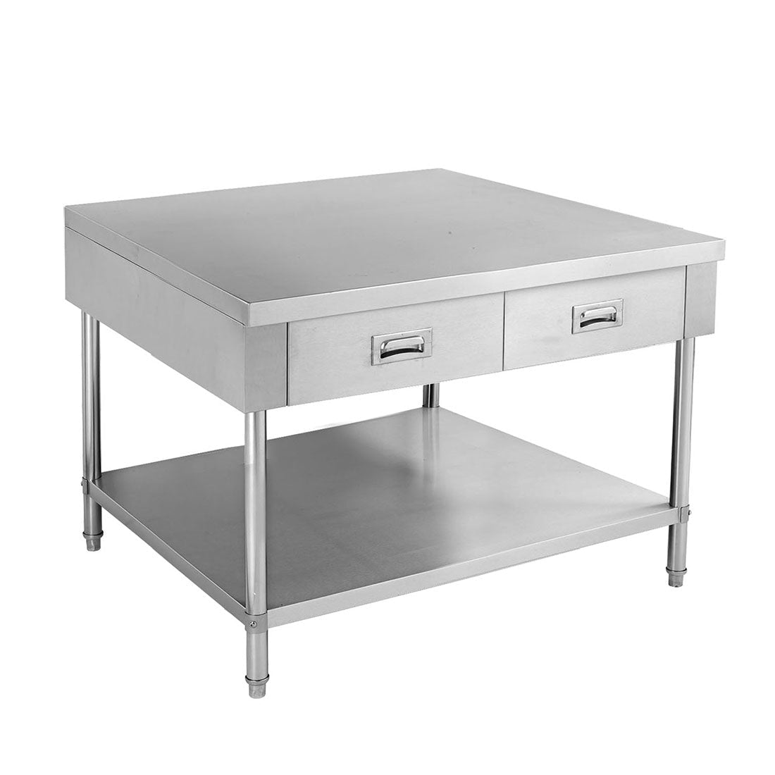 Modular Systems SWBD 304 stainless steel work bench — front view with 2 drawers and undershelf