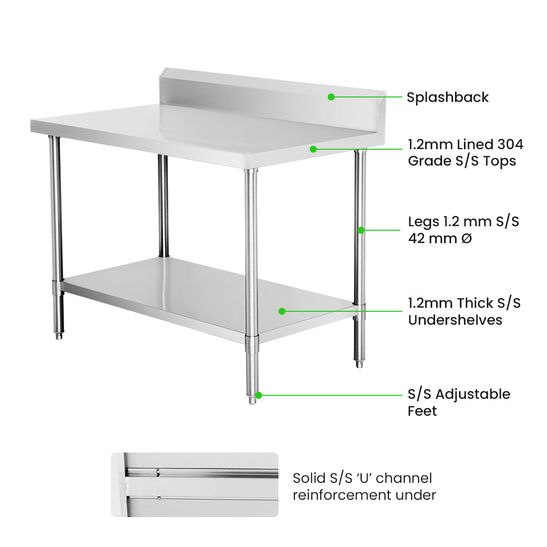 Modular Systems 304 Grade Workbench With Splashback WBB7-0800/A - Commercial Kitchen Appliances