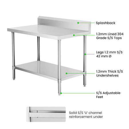Modular Systems 304 Grade Workbench With Splashback WBB7-0800/A - Commercial Kitchen Appliances