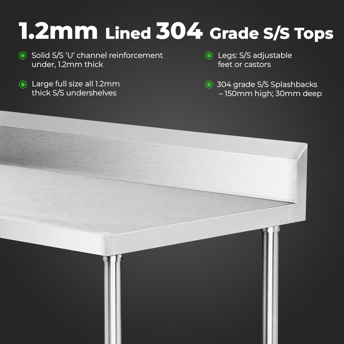 Modular Systems 304 Grade Workbench With Splashback WBB7-0800/A - Commercial Kitchen Appliances