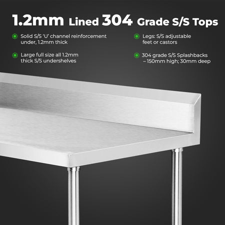 Modular Systems 304 Grade Workbench With Splashback WBB7-0800/A - Commercial Kitchen Appliances