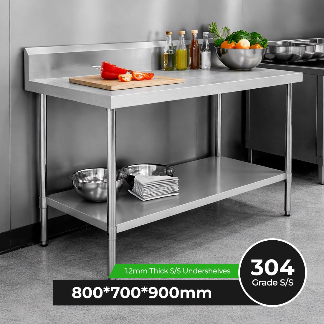 Modular Systems 304 Grade Workbench With Splashback WBB7-0800/A - Commercial Kitchen Appliances