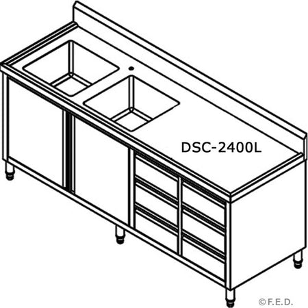 Modular Systems Kitchen Tidy Cabinet With Double Left Sinks DSC - 2400L - H - Commercial Kitchen Appliances