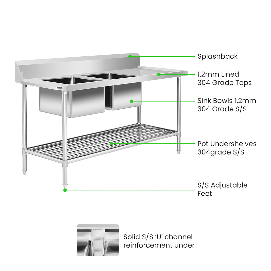Modular Systems Left Inlet Double Sink Dishwasher Bench - Commercial Kitchen Appliances