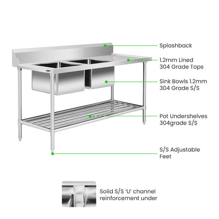 Modular Systems Left Inlet Double Sink Dishwasher Bench - Commercial Kitchen Appliances