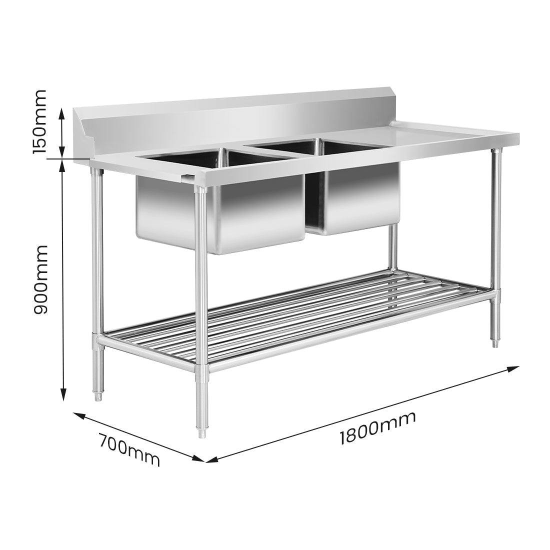 Modular Systems Left Inlet Double Sink Dishwasher Bench - Commercial Kitchen Appliances