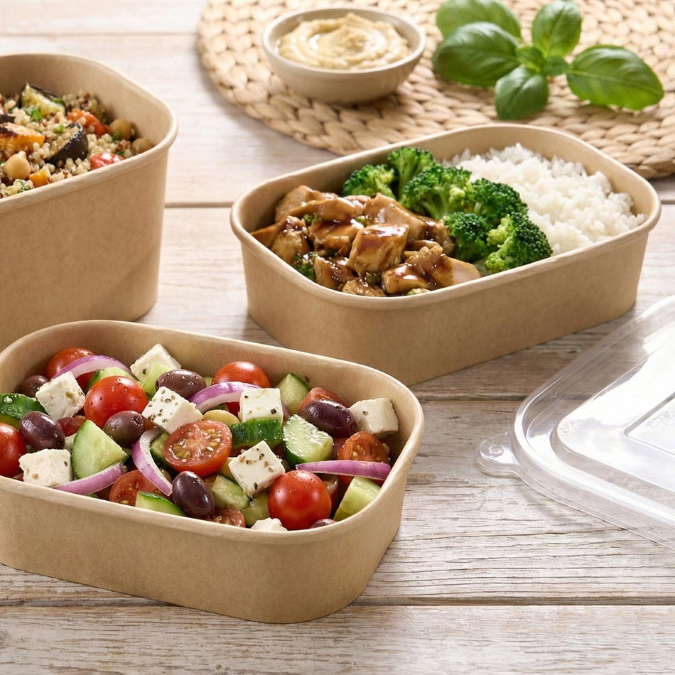 PakMax 1000 ml Kraft Paper Rectangular Bowl KPRB-1000-120 Carton of 300 - Commercial Kitchen Appliances