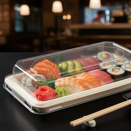 PakMax Clear PET Lid for ST-04 Sushi Tray ST-04-LID Carton of 500 - Commercial Kitchen Appliances
