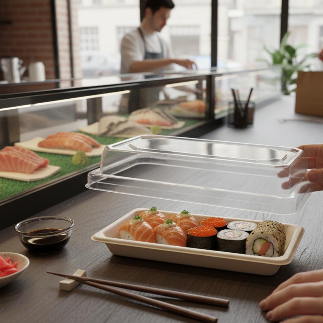 PakMax Clear PET Lid for ST-08 Sushi Tray ST-08-LID Carton of 500 - Commercial Kitchen Appliances