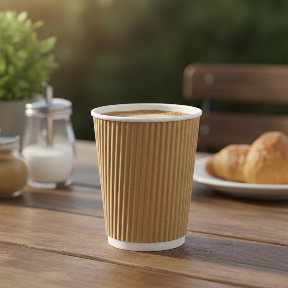 PakMax Kraft 12 oz Corrugated Hot Paper Cup CHPC-90-12K Carton of 500 - Commercial Kitchen Appliances