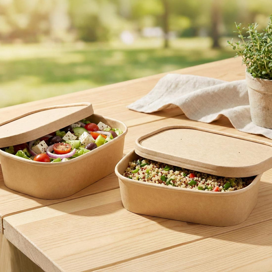 PakMax Kraft Paper Rectangular Bowl Lid KPRB-KP-LID Carton of 300 - Commercial Kitchen Appliances