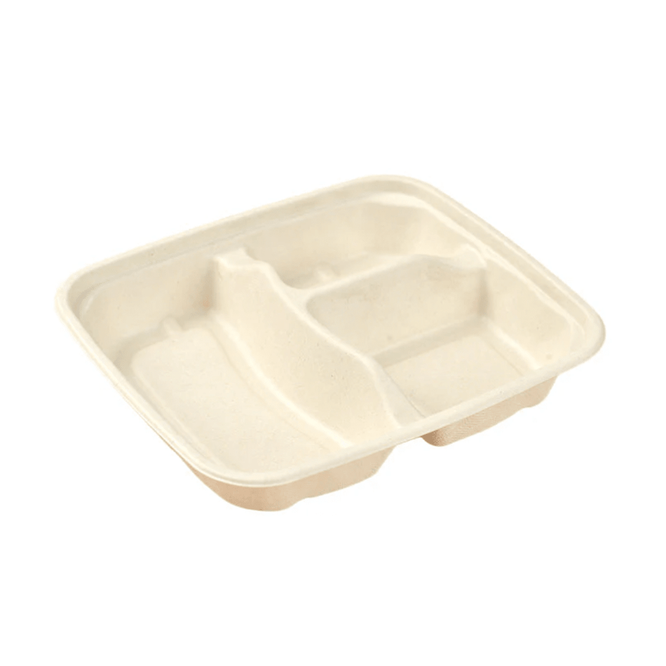 PakMax Sugarcane 3 Compartment Food Container FC-31-S Carton of 300 - Commercial Kitchen Appliances