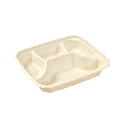 PakMax Sugarcane 4 Compartment Food Container FC-41-S Carton of 300 - Commercial Kitchen Appliances