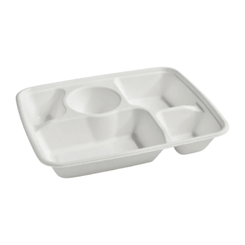 Pakmax Sugarcane 5 - compartment Lunch Tray LT - 51 - Commercial Kitchen Appliances