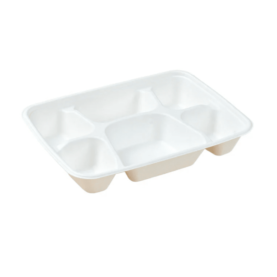 Pakmax Sugarcane 6 - compartment Lunch Tray LT - 61 - Commercial Kitchen Appliances