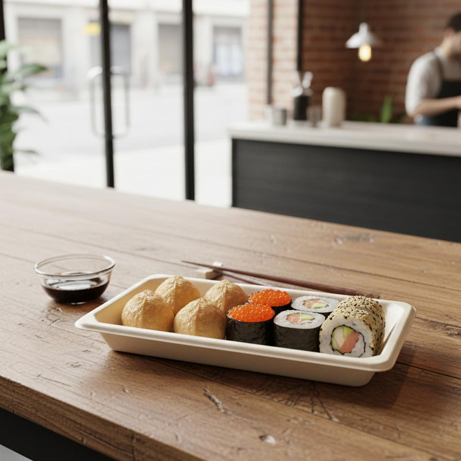 PakMax Sugarcane Sushi Tray 164 x 89 mm ST-04 Carton of 500 - Commercial Kitchen Appliances