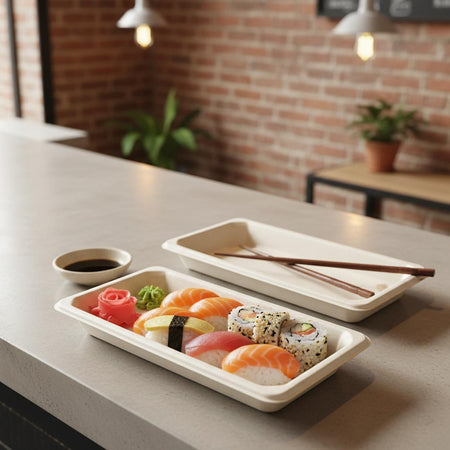 PakMax Sugarcane Sushi Tray 164 x 89 mm ST-04 Carton of 500 - Commercial Kitchen Appliances