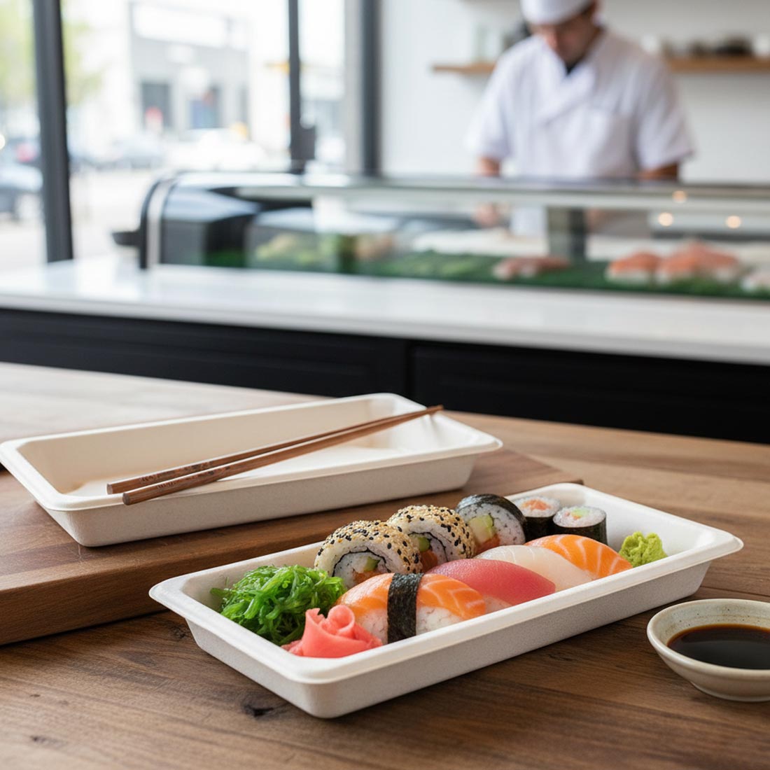 PakMax Sugarcane Sushi Tray 165 x 115 mm ST-08 Carton of 500 - Commercial Kitchen Appliances