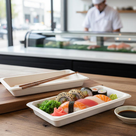 PakMax Sugarcane Sushi Tray 165 x 115 mm ST-08 Carton of 500 - Commercial Kitchen Appliances