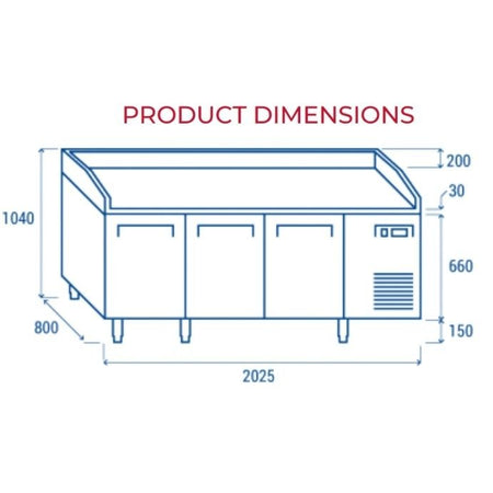 Saltas Marble Top Pizza Fridge 3 Door MPB0030 - Commercial Kitchen Appliances