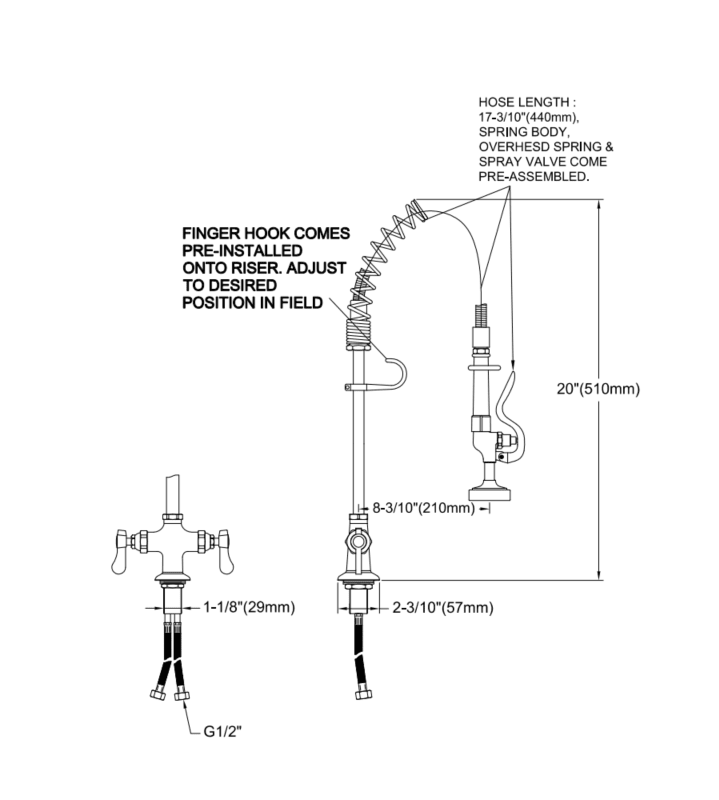Sunmixer Mini Pre Rinse Unit with 180mm Riser and 560mm Hose T98001MN-1 - Commercial Kitchen Appliances