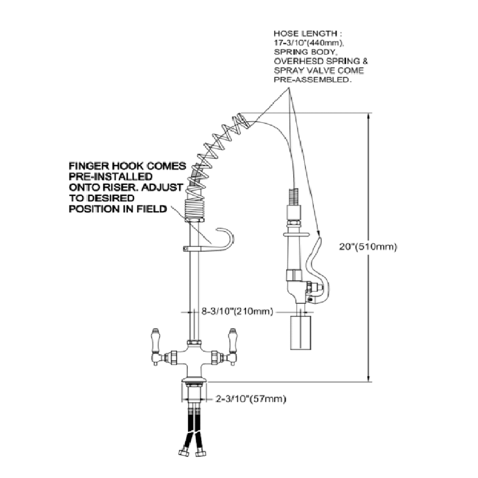 Sunmixer Mini Pre Rinse Unit with 180mm Riser and 560mm Hose T98001MN-1C - Commercial Kitchen Appliances