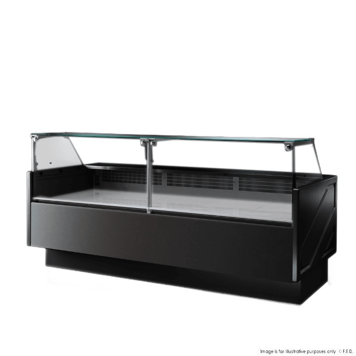 Tecnodom Serie MR Black 2480mm Wide Deli Display with Storage and Castors TDMR - 0925B - Commercial Kitchen Appliances