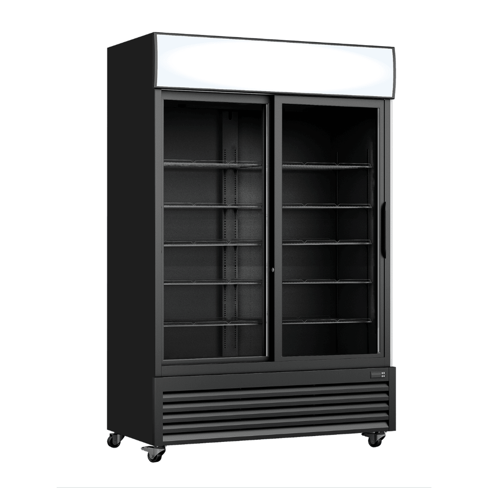 Thermaster 1000L Two Sliding Glass Door Colourbond Upright Drink Fridge Black LG - 1000SDBP - Commercial Kitchen Appliances