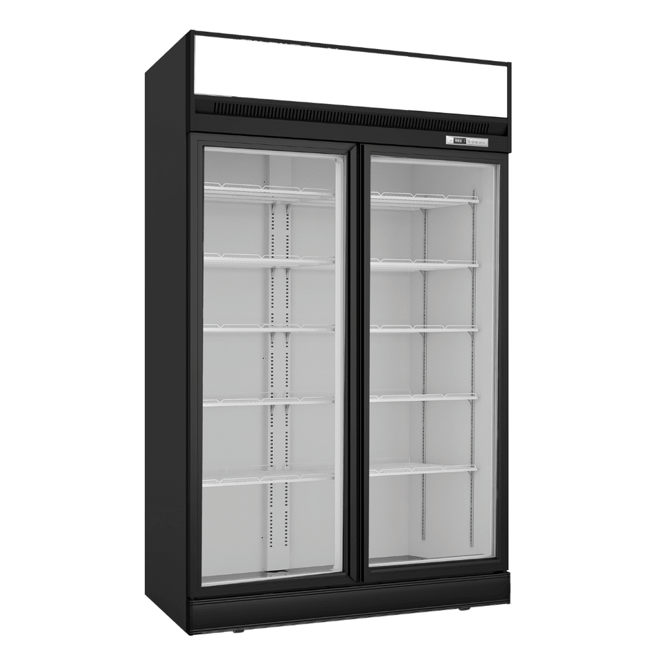 Thermaster 1006L Black Upright Double Glass Door Freezer LG - 1006DF - Commercial Kitchen Appliances